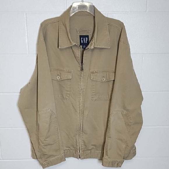 GAP Tan Cotton Canvas Utility Jacket Classic Collar Zip Front - Picture 16 of 16